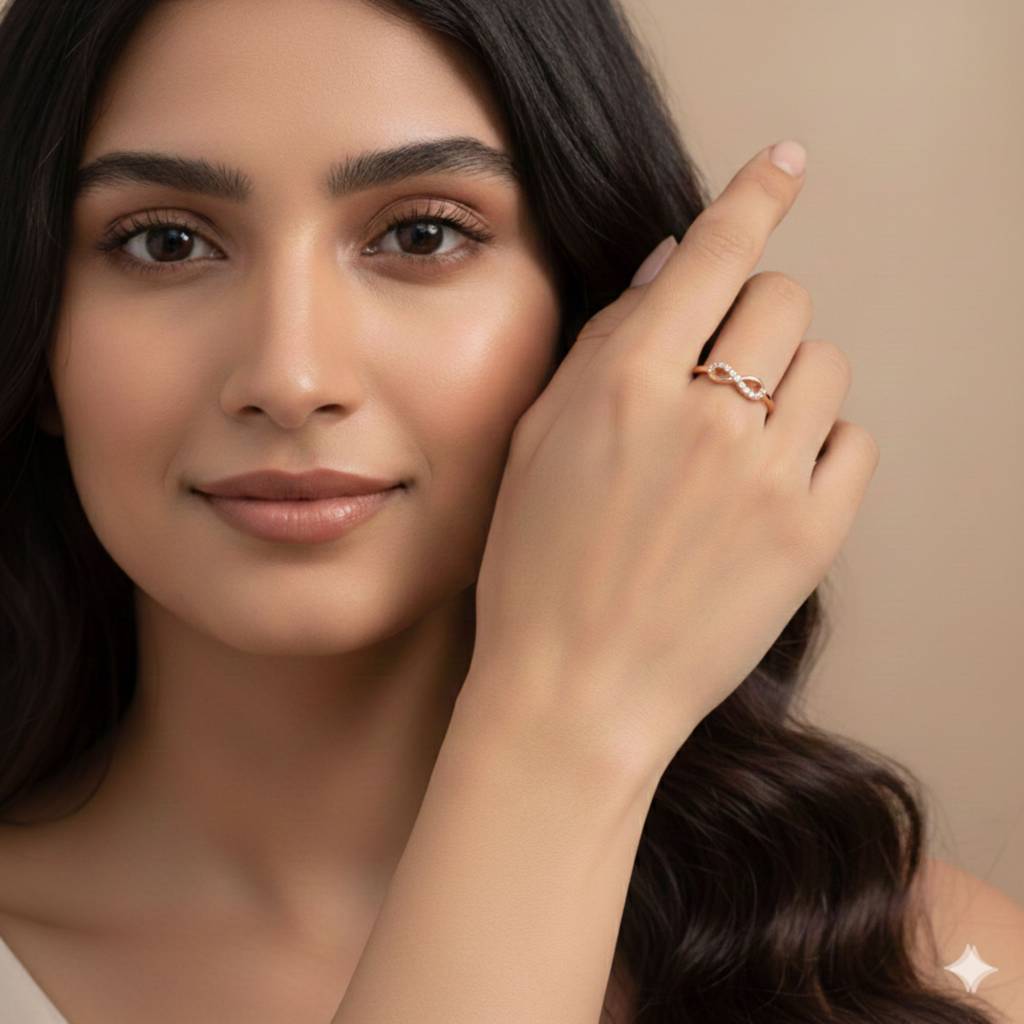 925 Sterling Silver Infinity Rose Gold Zircon Ring