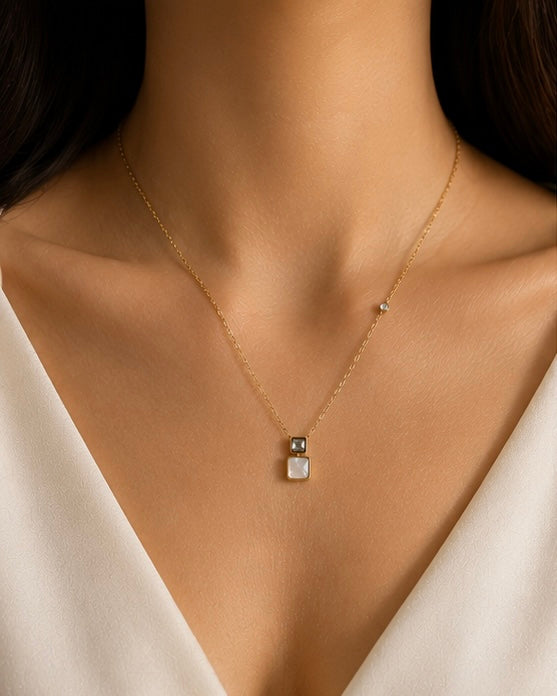 Minimalist Square Pearl Pendant Necklace