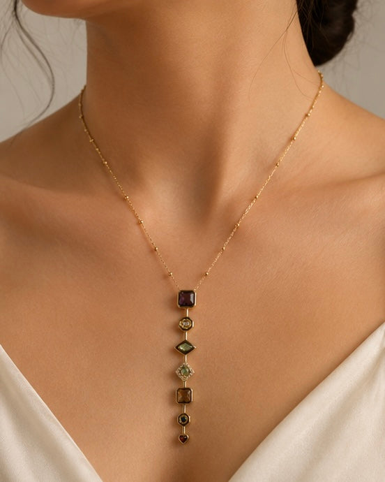 Multicolor Gemstone Drop Pendant Necklace