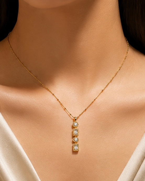 Dainty Crystal Bar Drop Necklace