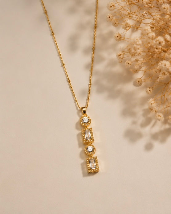 Dainty Crystal Bar Drop Necklace