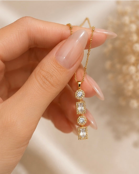 Dainty Crystal Bar Drop Necklace