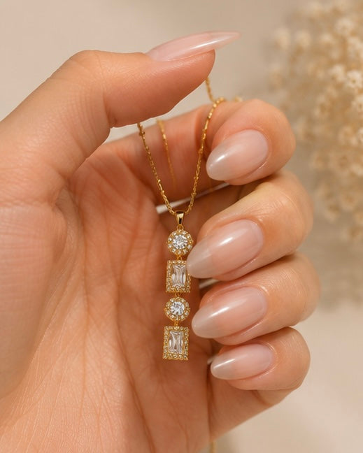 Dainty Crystal Bar Drop Necklace