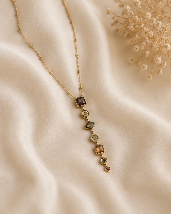 Multicolor Gemstone Drop Pendant Necklace