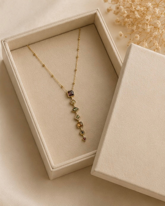 Multicolor Gemstone Drop Pendant Necklace