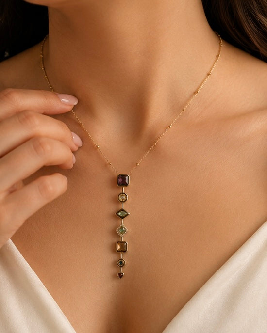 Multicolor Gemstone Drop Pendant Necklace