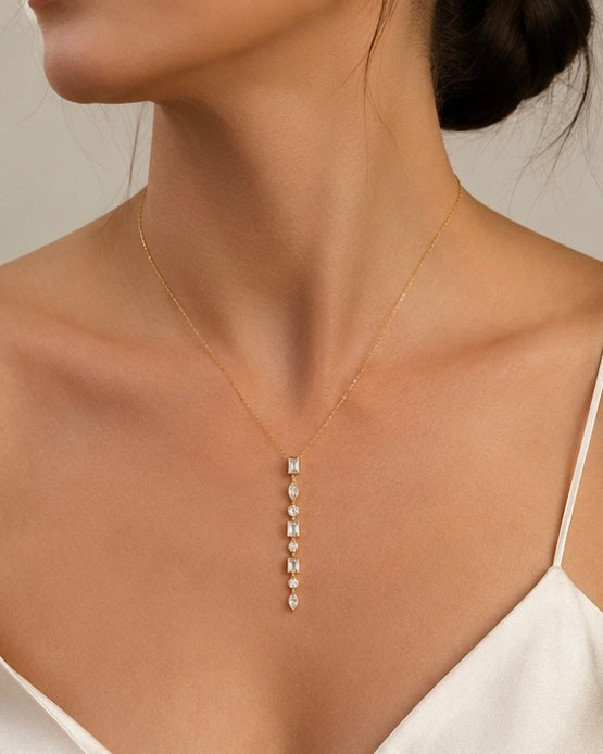 Elegant Crystal Drop Pendant Necklace