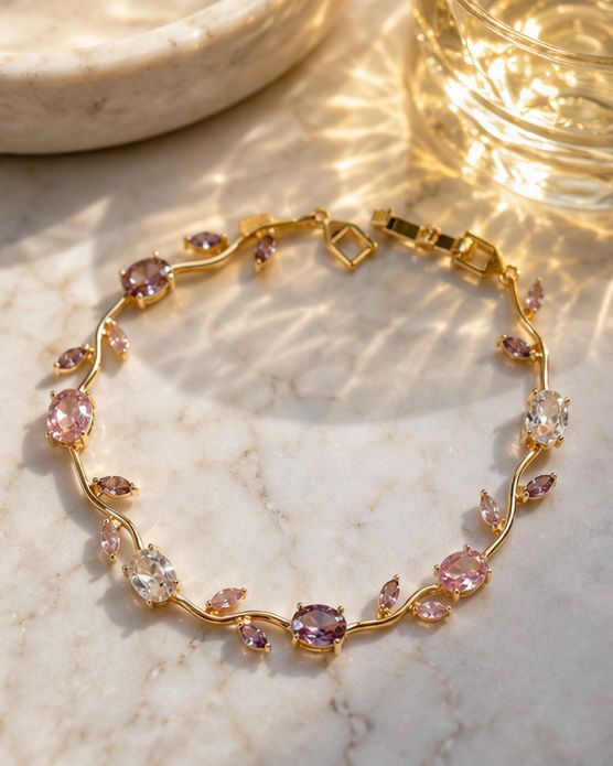 Pink Crystal Floral Bracelet with Premium Gift Box