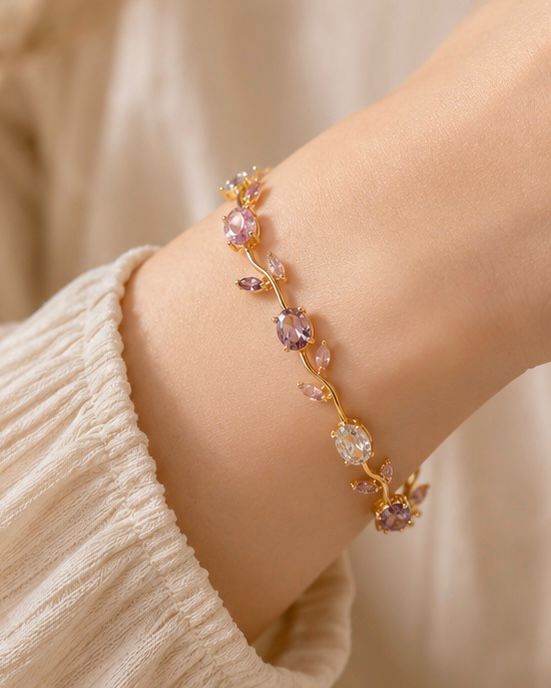 Pink Crystal Floral Bracelet with Premium Gift Box