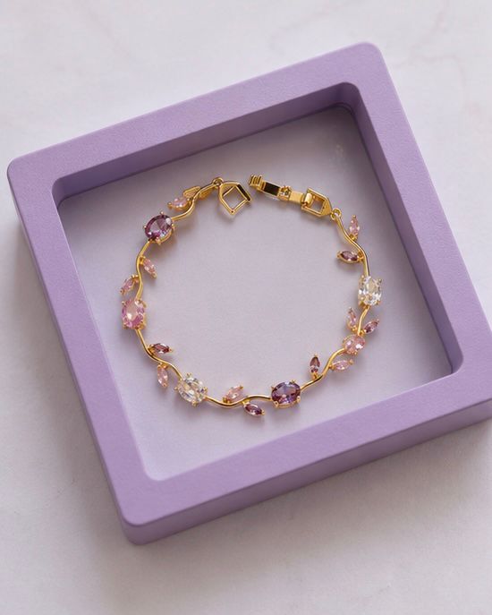 Pink Crystal Floral Bracelet with Premium Gift Box