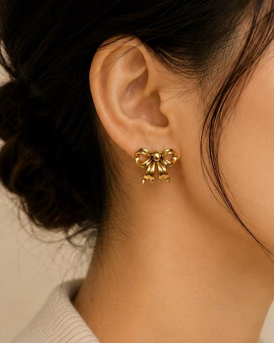 Golden Bow Stud Earrings