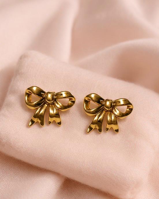 Golden Bow Stud Earrings