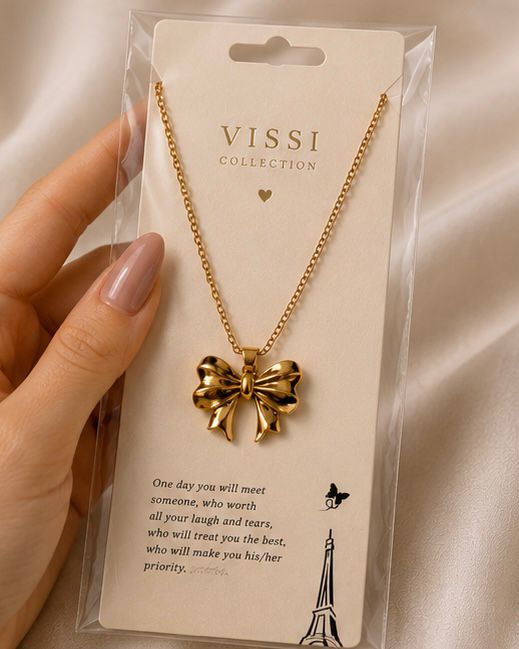 Golden Bow Pendant Necklace