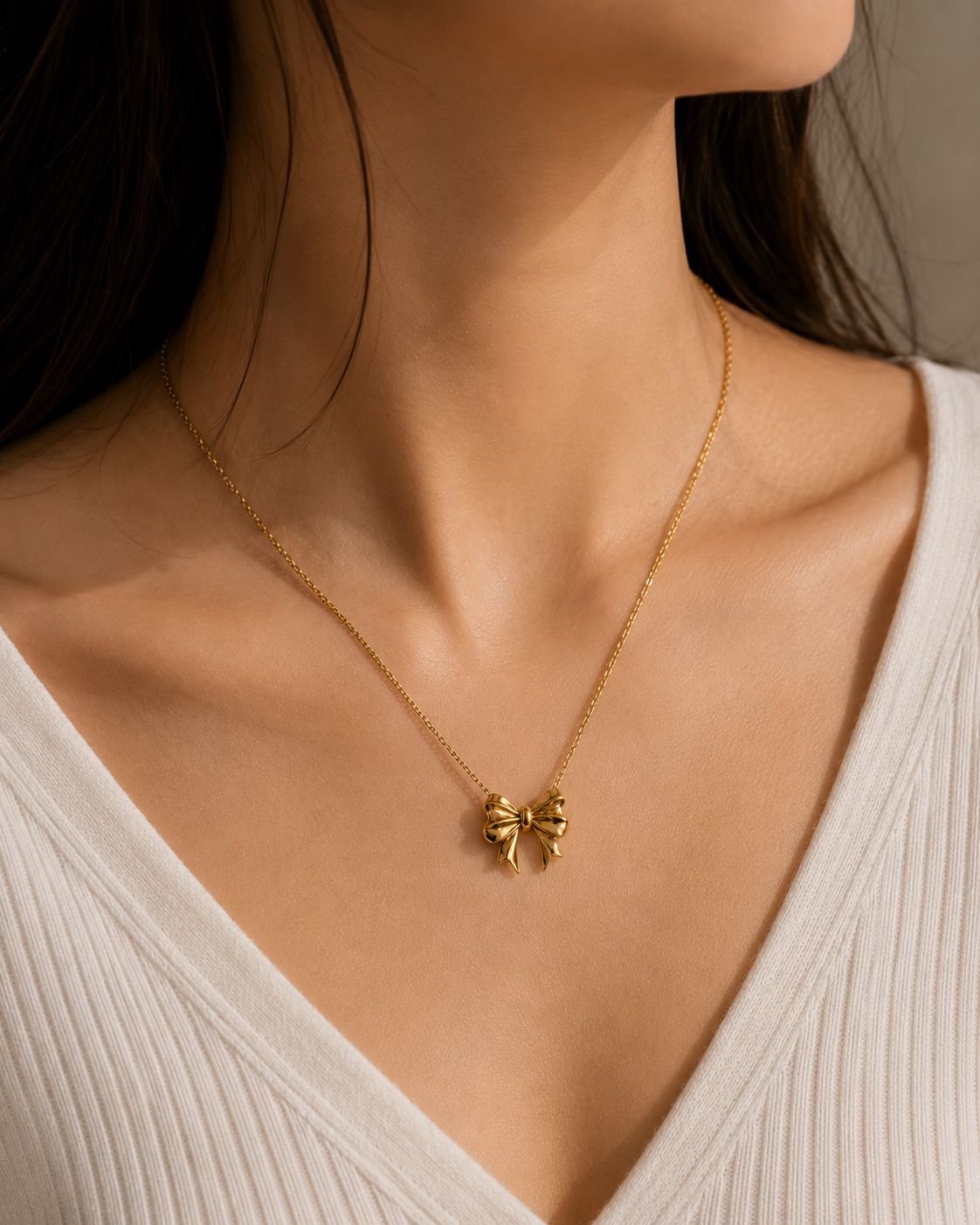 Golden Bow Pendant Necklace