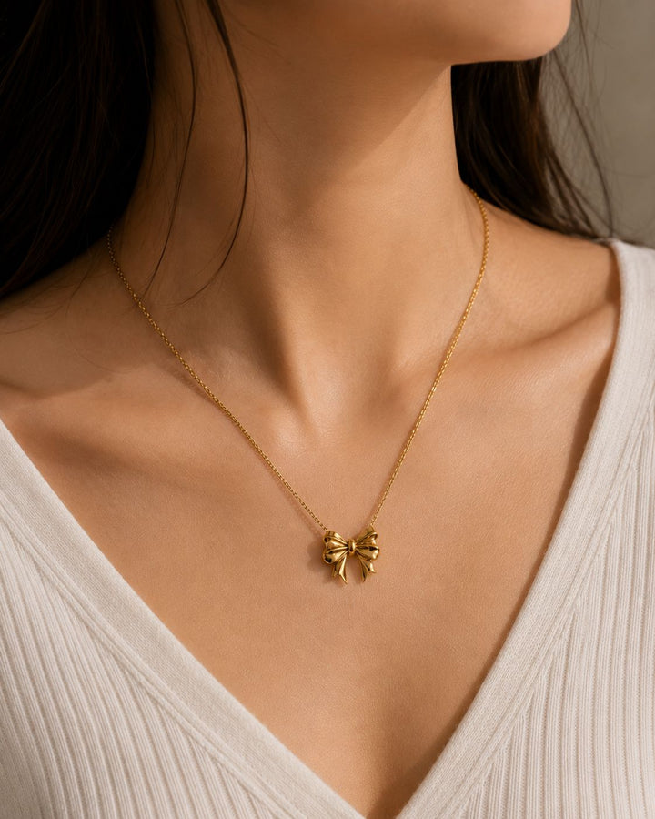 Golden Bow Pendant Necklace