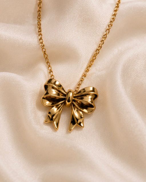 Golden Bow Pendant Necklace