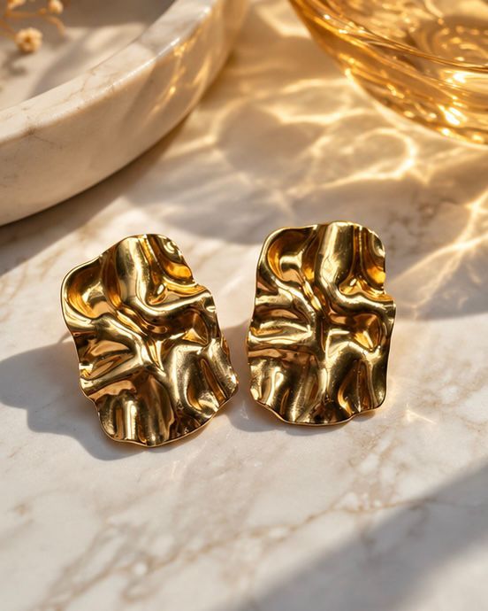 Textured Gold Statement Stud Earrings