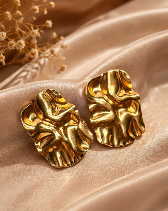 Textured Gold Statement Stud Earrings