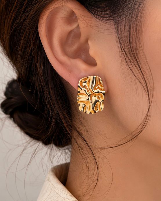 Textured Gold Statement Stud Earrings