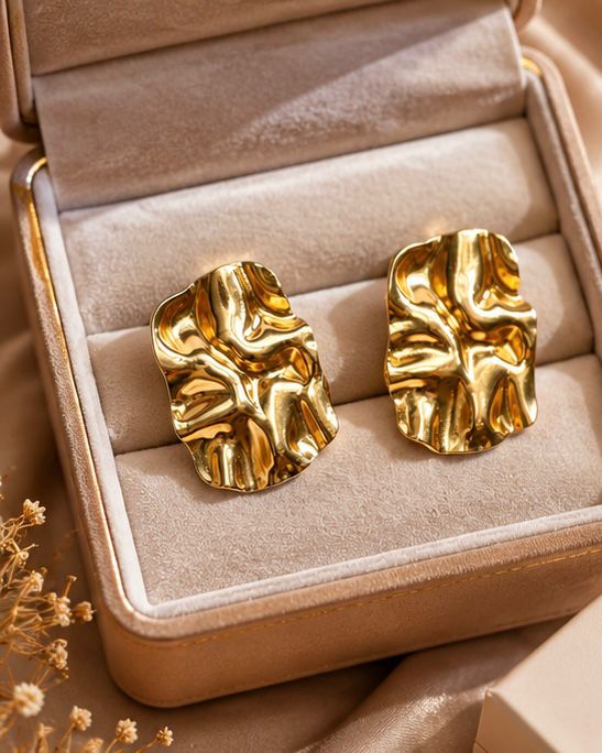 Textured Gold Statement Stud Earrings