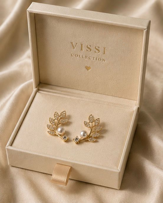 Pearl Leaf Ear Climber Earrings