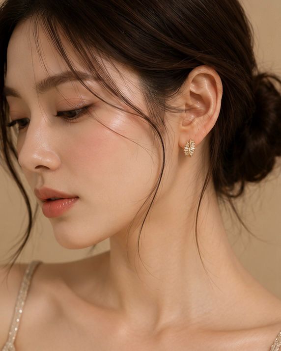 Golden Leaf Crystal Stud Earrings