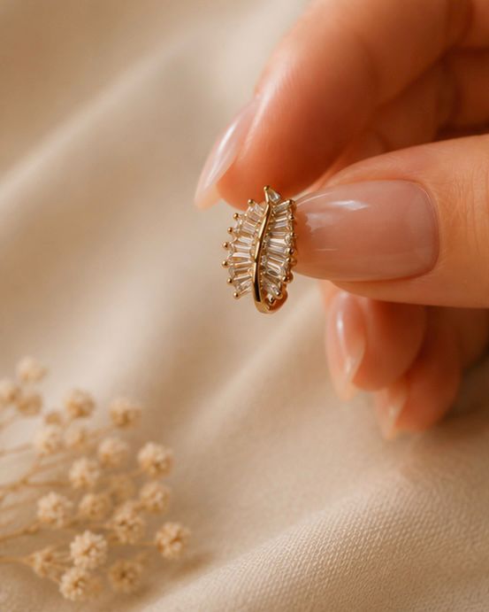 Golden Leaf Crystal Stud Earrings