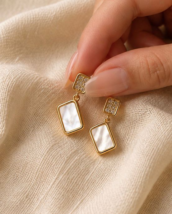 Mother of Pearl Geometric Drop Earrings