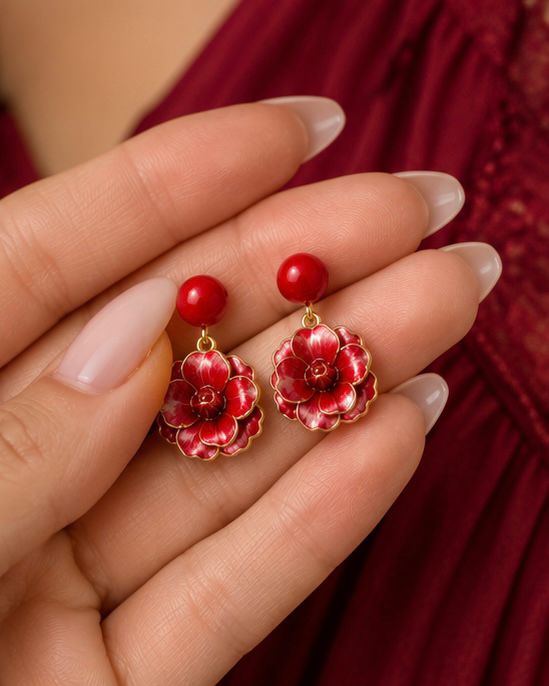 Ruby Bloom Floral Drop Earrings