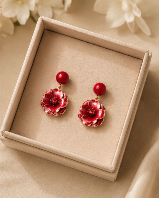 Ruby Bloom Floral Drop Earrings