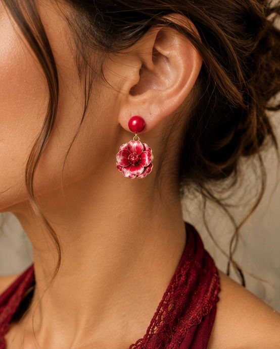 Ruby Bloom Floral Drop Earrings