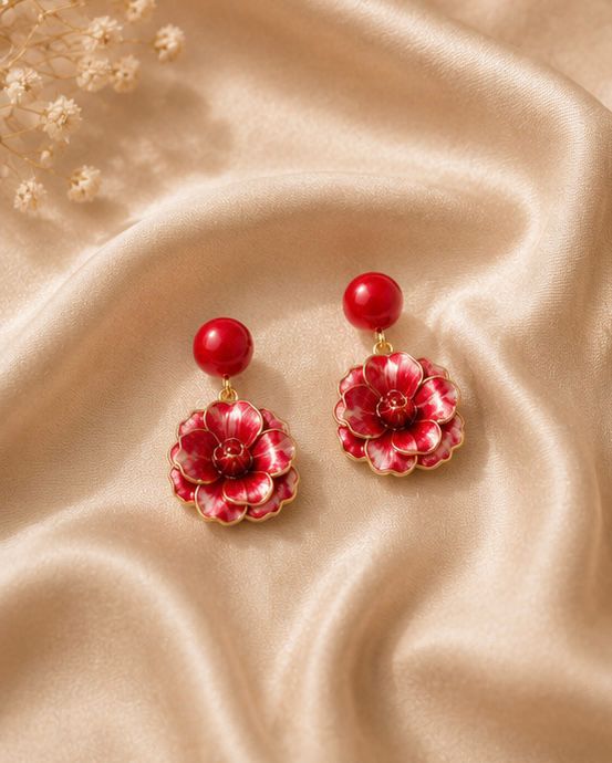 Ruby Bloom Floral Drop Earrings