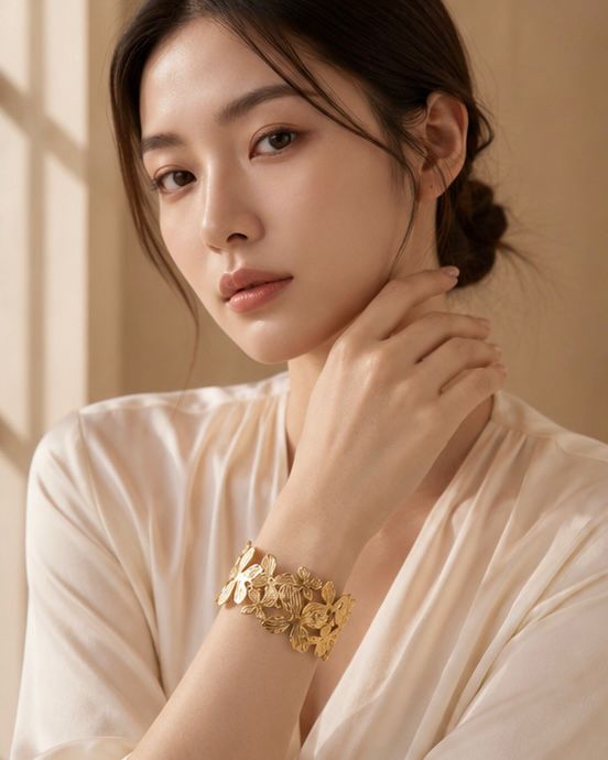 Golden Bloom Floral Cuff Bracelet