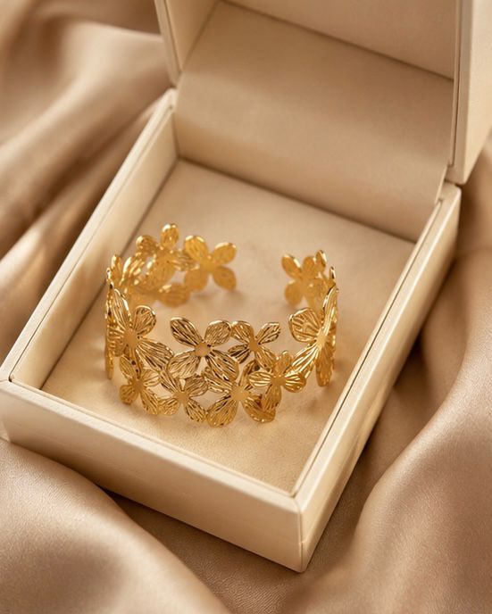 Golden Bloom Floral Cuff Bracelet