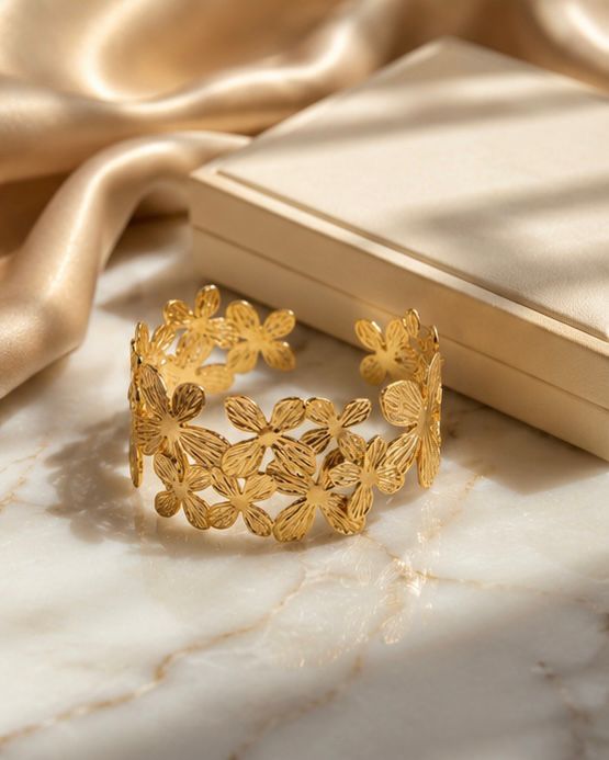 Golden Bloom Floral Cuff Bracelet
