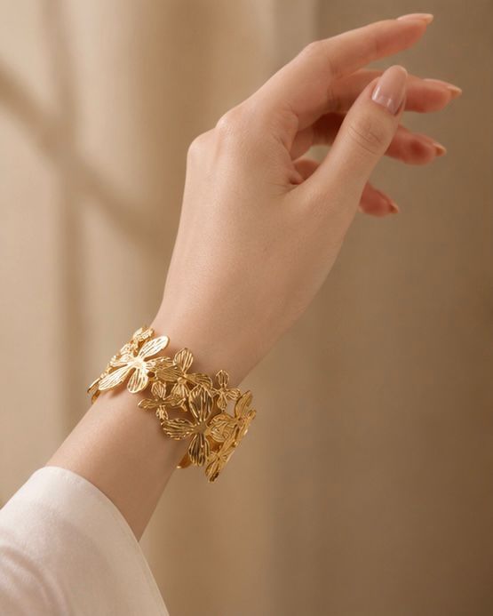 Golden Bloom Floral Cuff Bracelet