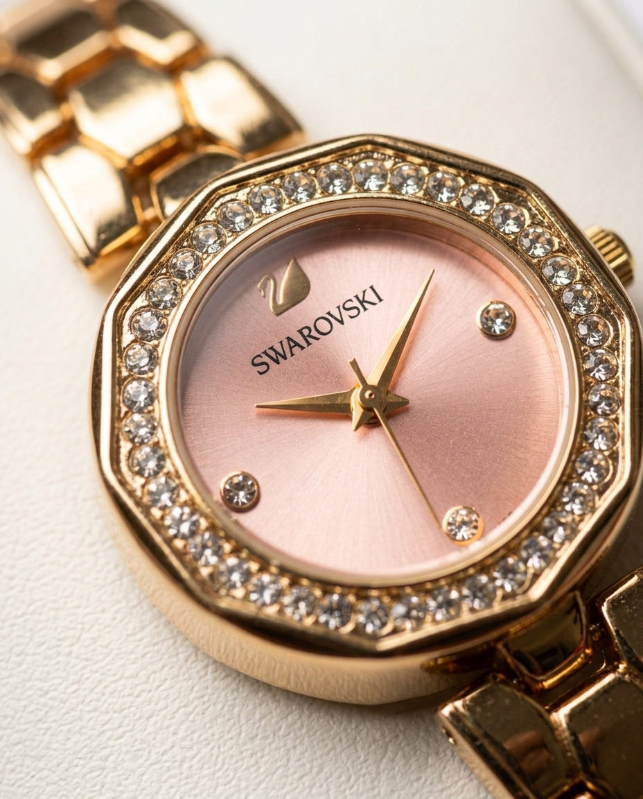 Luxury Gold Diamond Women’s Watch with Pink Dial
