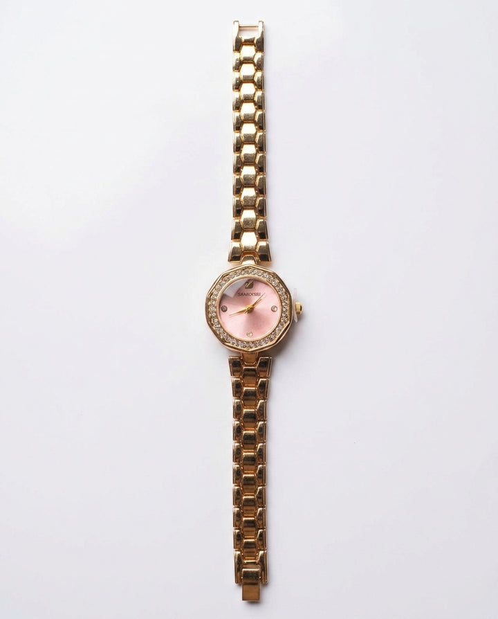Luxury Gold Diamond Women’s Watch with Pink Dial